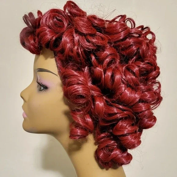 Pincurled Wig w/bangs - RED - Picture 4 of 12